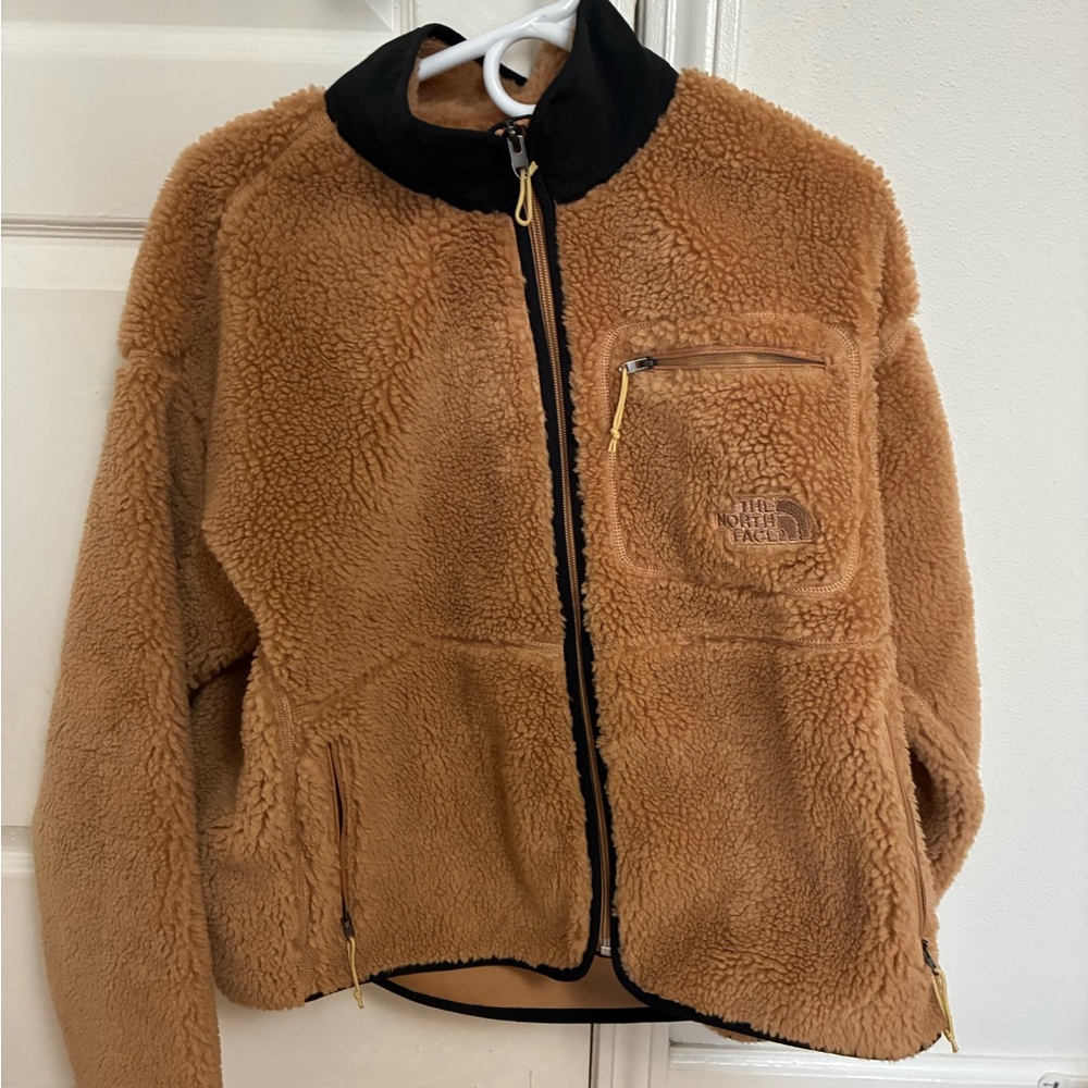 The North Face Tan Sherpa Jacket with Black Trim